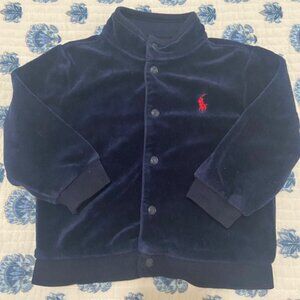 Ralph Lauren Navy Velour Button-Up Infant Jacket Size 9 Months